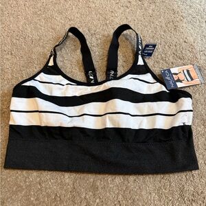Nautica Women's Striped Sports Bra in Black and White
